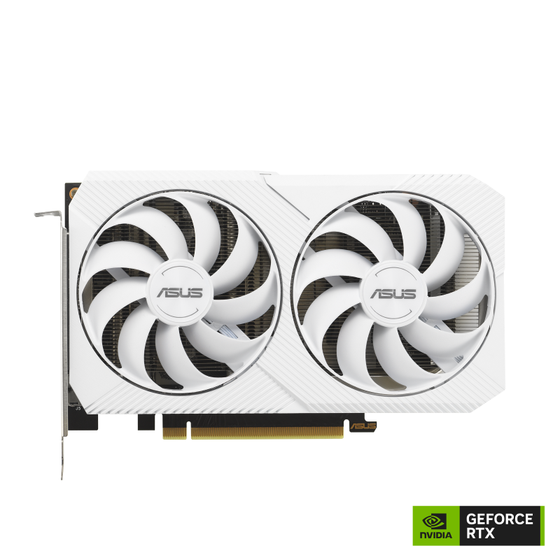 ASUS Dual GeForce RTX 3060 8GB White Edition graphics card with NVIDIA logo, front view