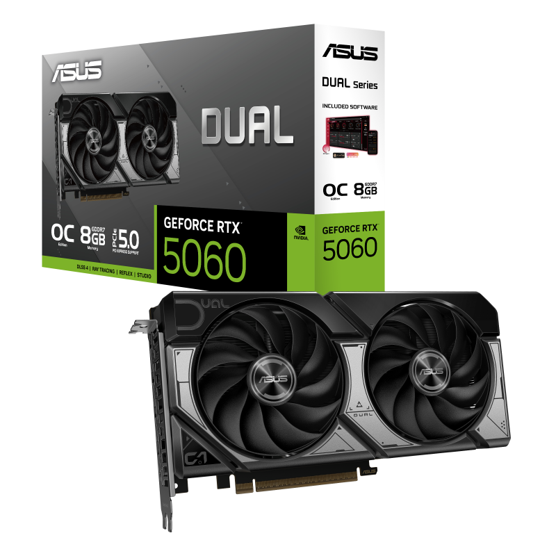 ASUS Dual RTX 5060 8GB OC Edition GDDR7 Graphics Card - Green Apple Compunet
