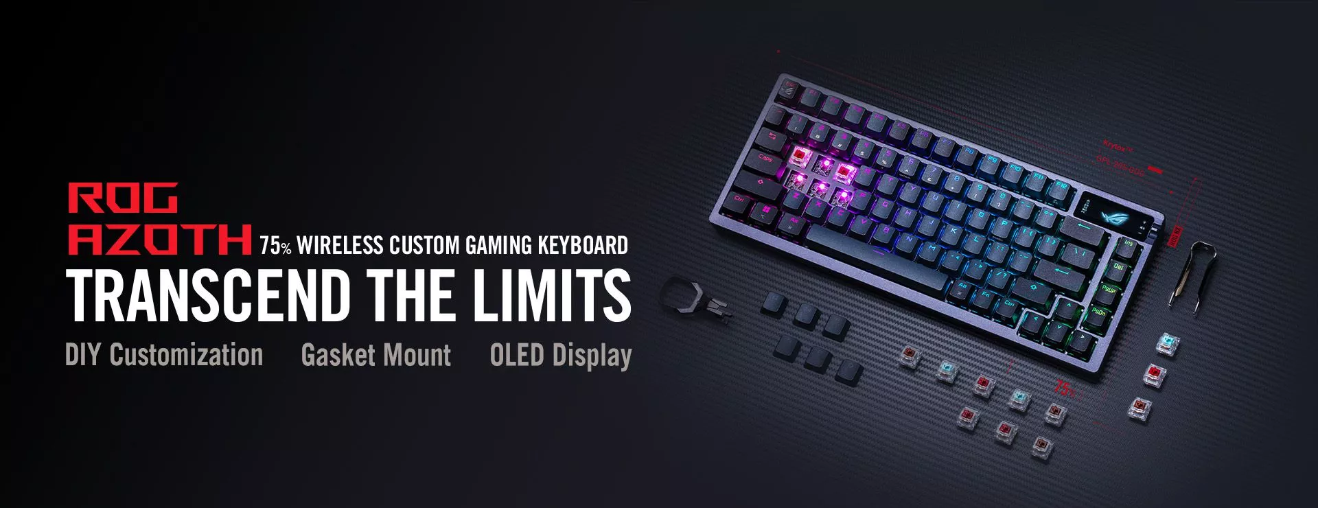 Picture of ROG Azoth 75% Wireless custom Gaming Keyboard with swappable key caps