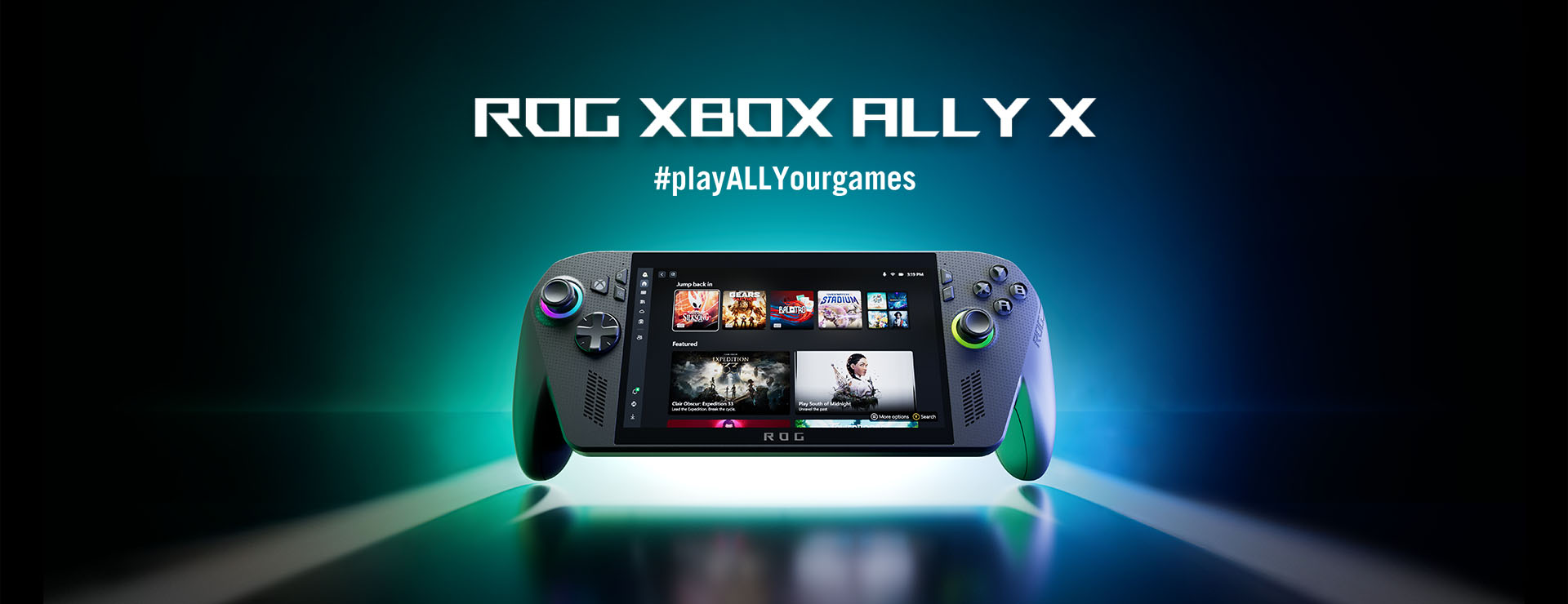 Banner raffigurante le nuove handheld ROG Xbox Ally e ROG Xbox Ally X