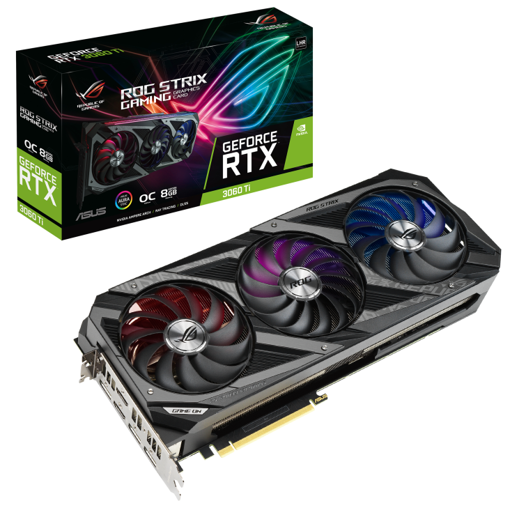 ROG-STRIX-RTX3060TI-O8G-V2-GAMING graphics card and packaging