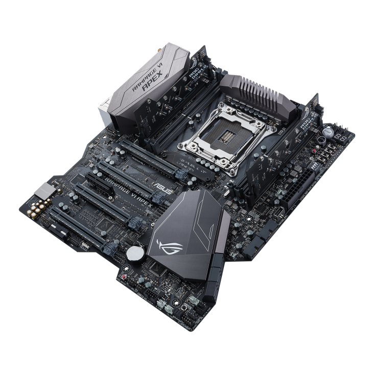ROG RAMPAGE VI APEX GAMING top and angled view from left