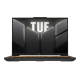2024 TUF Gaming F16_Front view of the TUF Gaming F16, with the TUF logo on screen and the keyboard illuminated in yellow