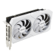 Angled hero shot from the front of the ASUS Dual GeForce RTX 3060 12GB White Edition graphics card