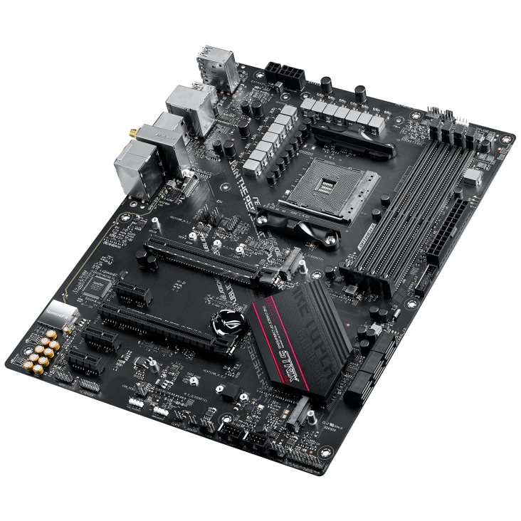 ROG STRIX B550-F GAMING (WI-FI) top and angled view from right