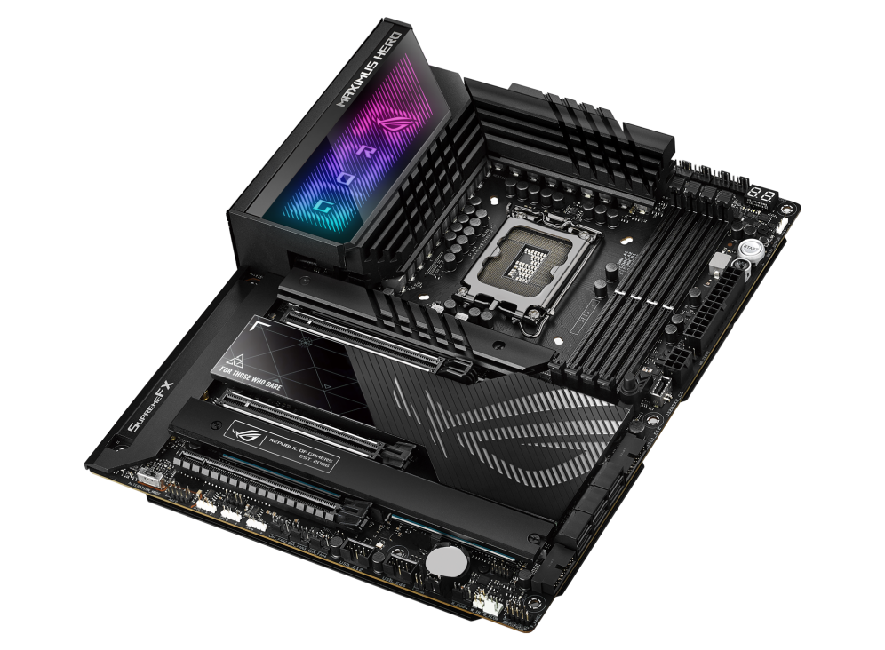ROG MAXIMUS Z790 HERO top and angled view from right