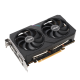ASUS Dual AMD Radeon RX 6500 XT OC Edition graphics card, front angled view, highlighting the fans, I/O ports