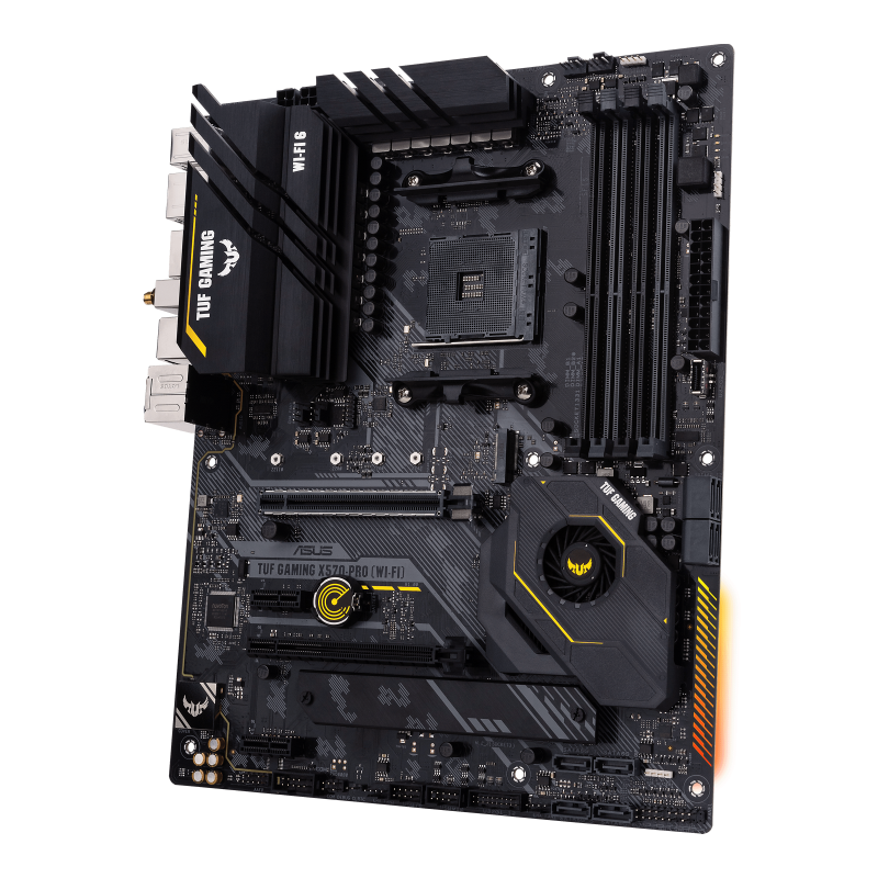 TUF GAMING X570-PRO (WI-FI) front view, 45 degrees