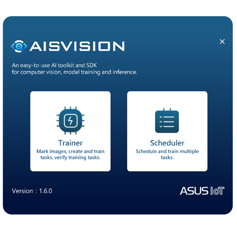 AISVision AI toolkit interface displaying intuitive AI-powered vision inspection tools.