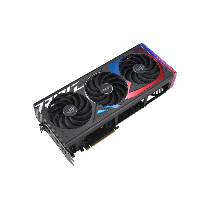 ROG Strix GeForce RTX 4070 SUPER graphics card, front angled view
