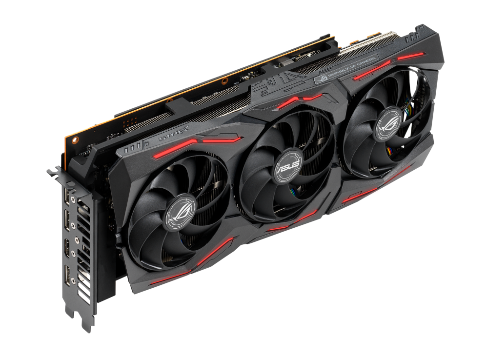 ROG-STRIX-RX5700-O8G-GAMING graphics card, front angled view
