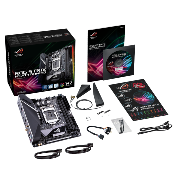 ROG STRIX H370-I GAMING top view with what’s inside the box