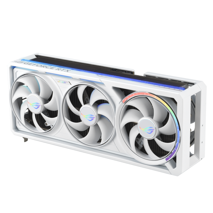 06_ROG-Astral-RTX5090-White_angled top down view focous on fans+lighting