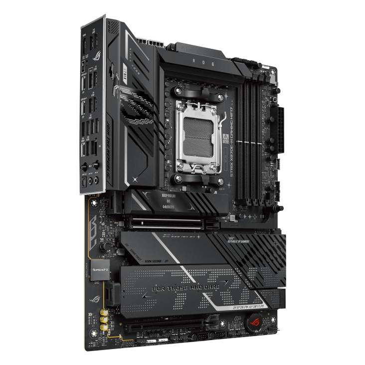 ROG STRIX X870E-H GAMING WIFI7 front view, 45 degrees