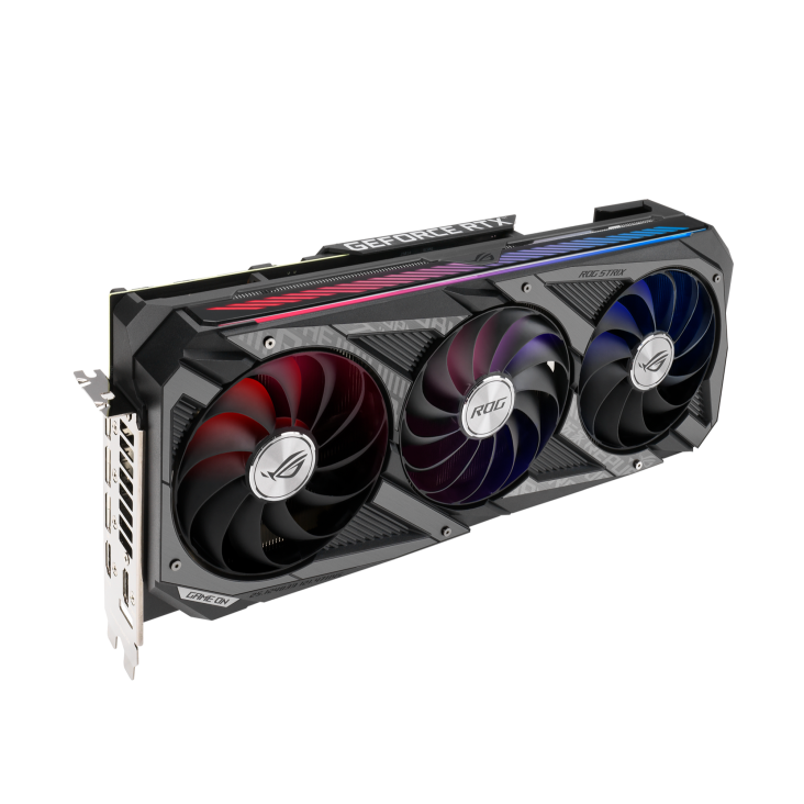 ROG-STRIX-RTX3080-O10G-GAMING graphics card, hero shot from the front side