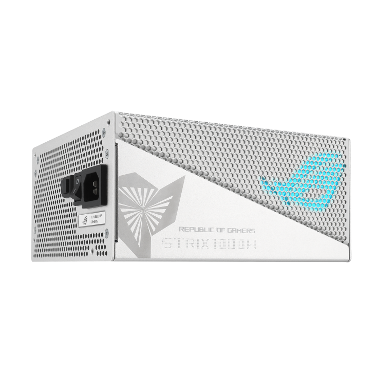 Rear-side angle of ROG Strix 1000W Gold Aura White Edition