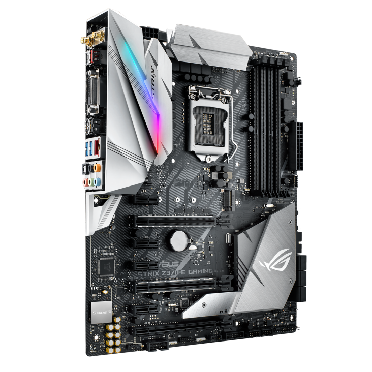 ROG STRIX Z370-E GAMING angled view from left
