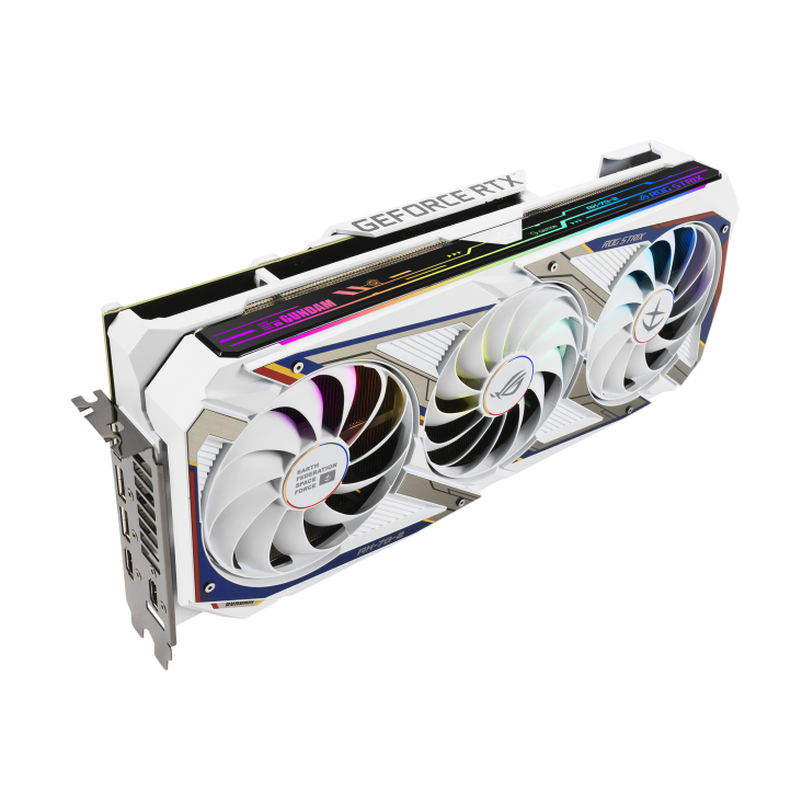 ROG-STRIX-GeForce-RTX-3080-GUNDAM-EDITION graphics card, hero shot from the front side