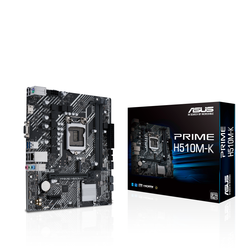 PRIME H510M-K front view, 45 degrees, with color box