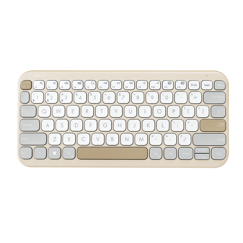 ASUS Marshmallow Keyboard KW100 in Oat Milk color shows in top view.