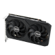 Angled forward view of the ASUS Dual GeForce RTX 3050 SI V2 OC Edition graphics card shocasing the ARGB element