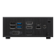 Rear view of black PN42 Mini PC, with single LAN port and a configurable COM port.