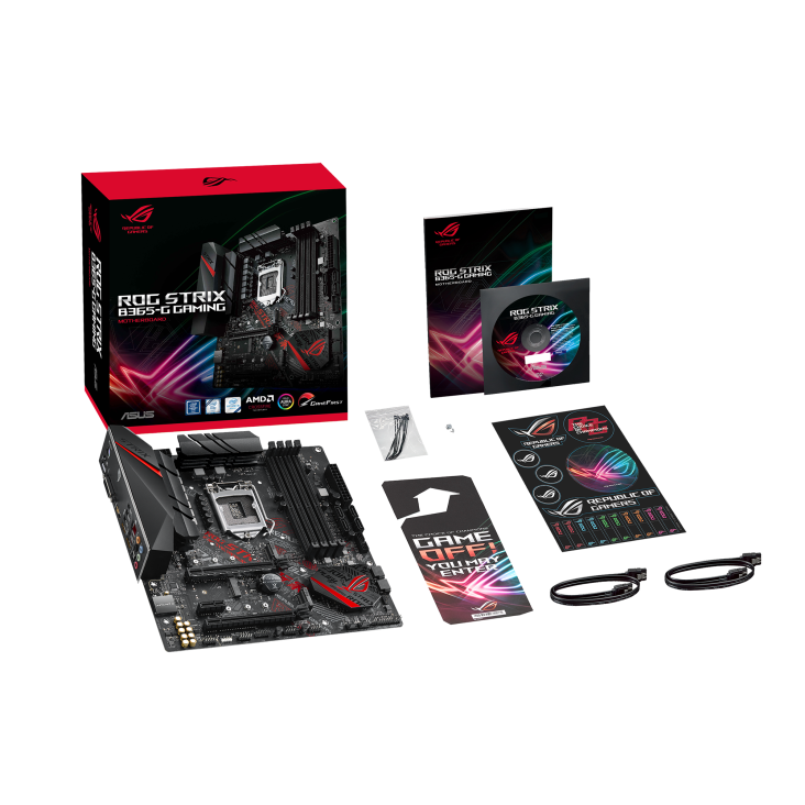ROG STRIX B365-G GAMING top view with what’s inside the box