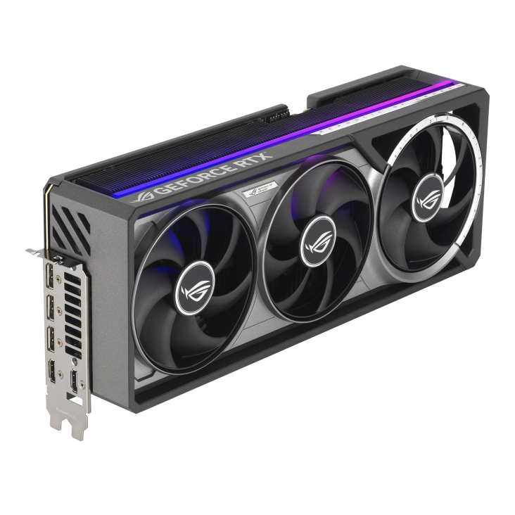 ROG-ASTRAL-RTX5080_angled top down view focous on IO+lighting