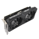 ASUS Dual GeForce RTX™ 3050 SI Edition 8GB GDDR6 graphics card, angled top down view, showcasing the heatsink