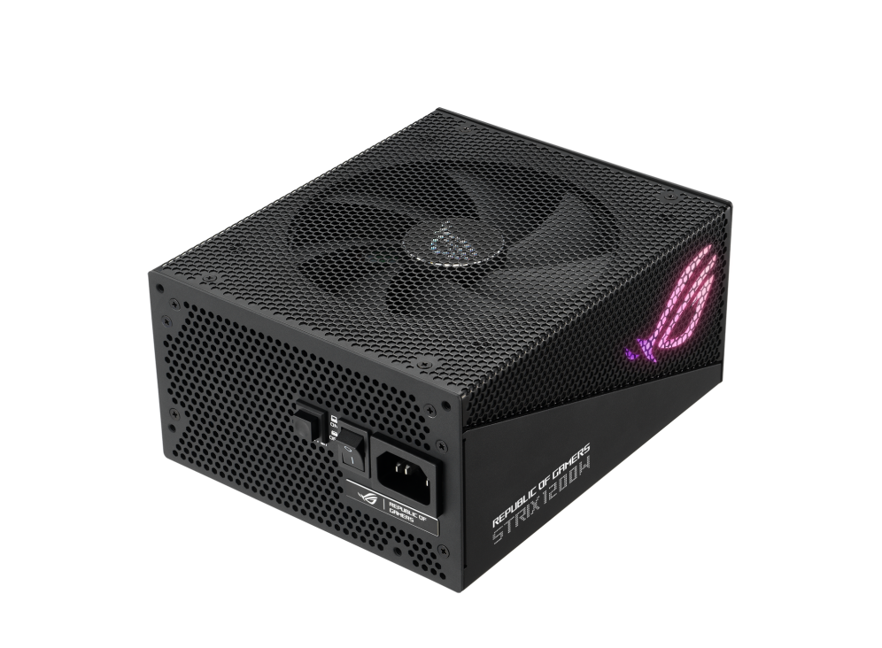 Rear-side angle of ROG Strix 1200W Gold Aura Edition