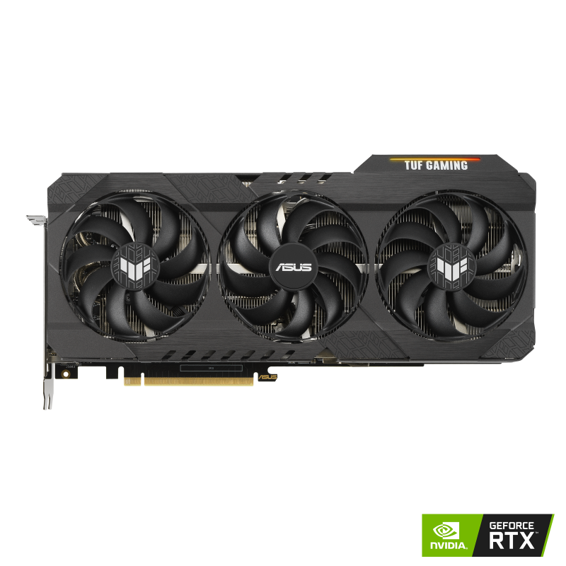 TUF Gaming GeForce RTX 3080 V2 OC edition graphics card with NVIDIA logo, front view