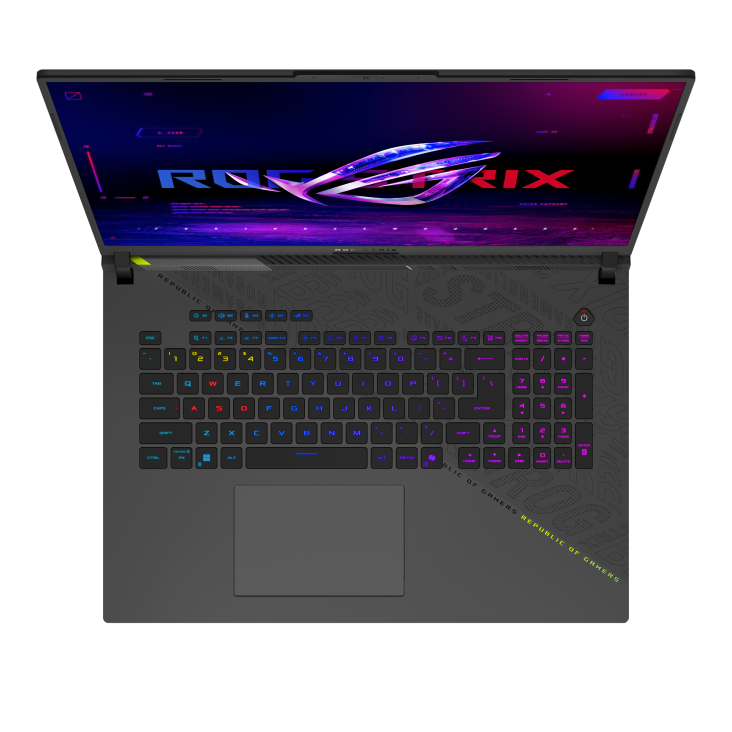 Top down view of the Strix G16 with per-key keyboard