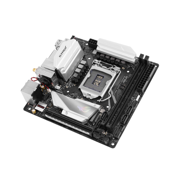 ROG STRIX Z370-I GAMING top and angled view from right