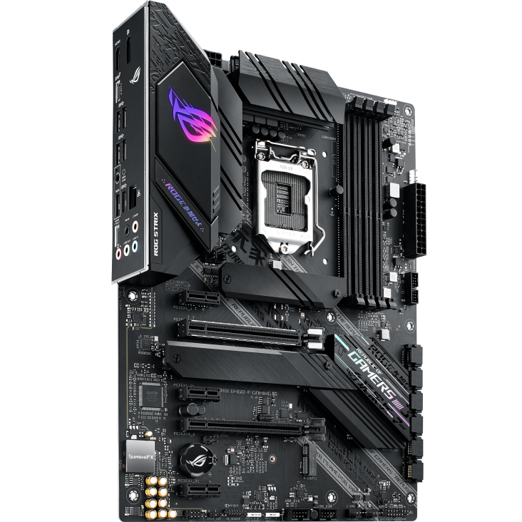 ROG STRIX B460-F GAMING angled view from left