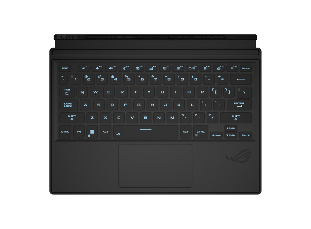 Top down view of the Flow Z13s detachable keyboard with its attaching magnetic visible