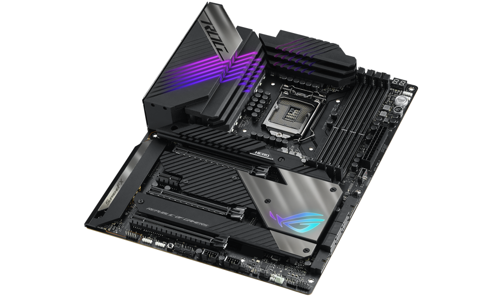 ROG MAXIMUS XIII HERO top and angled view from right