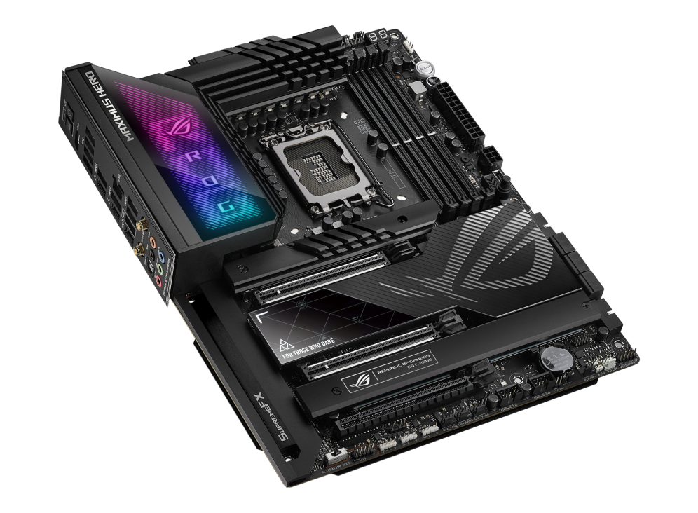 ROG MAXIMUS Z790 HERO top and angled view from left