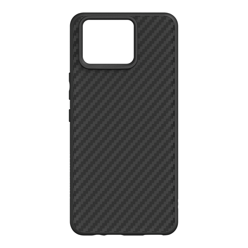 A carbon fiber RhinoShield SolidSuit Case (standard) angled view from front