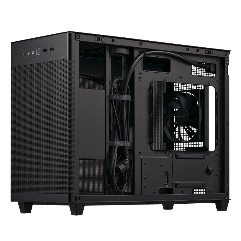 ASUS Prime AP201 Black Edition chassis angled shot showing behind the right side panel