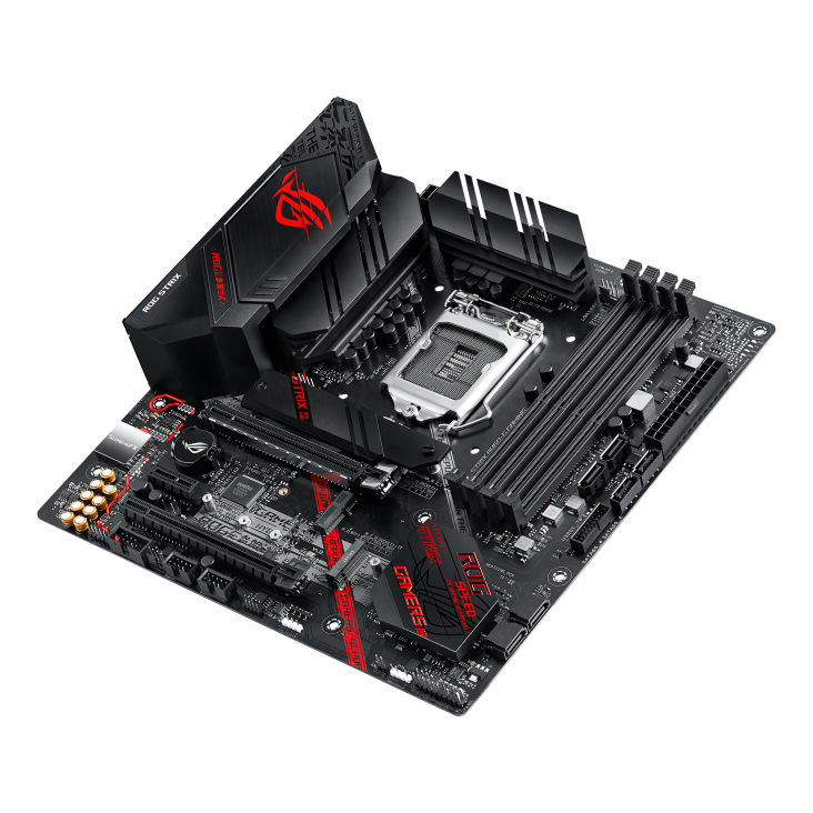 ROG STRIX B460-G GAMING top and angled view from right