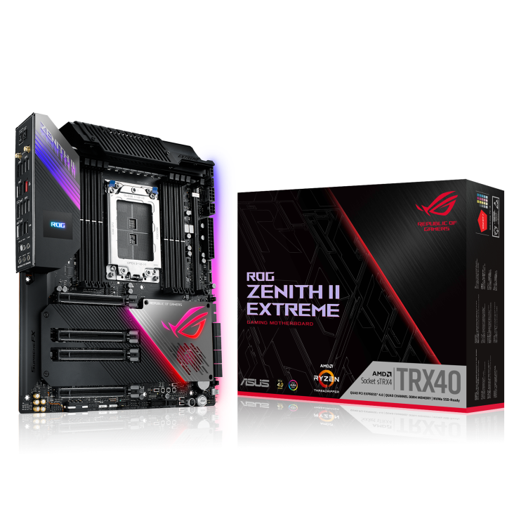 ROG Zenith II Extreme angled view from left with the box