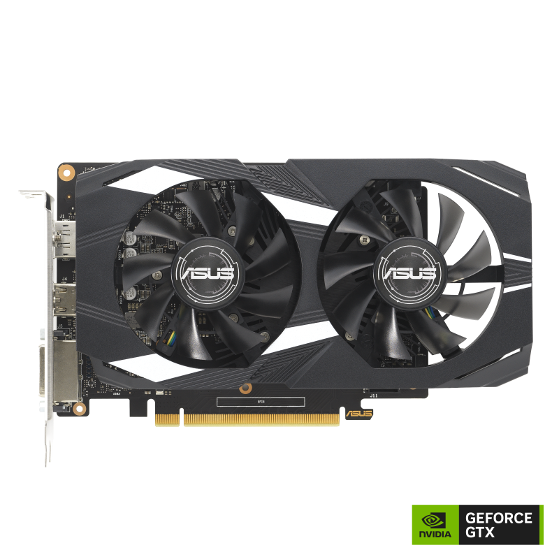 Dual GeForce GTX 1650 V2 4GB GDDR6 graphics card with NVIDIA logo, front view 