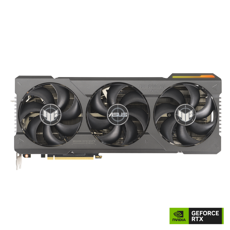 TUF Gaming  GeForce RTX 4080 SUPER graphics card, front view with NVlogo meta