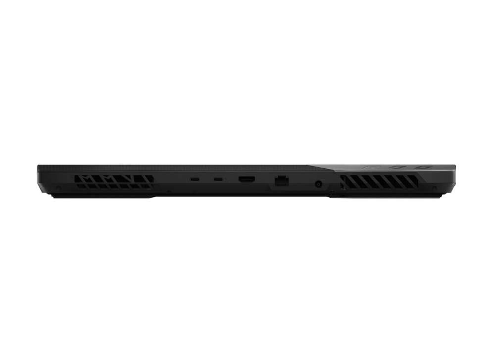 Rear side of the Strix SCAR 17 with DC power, HDMI, ethernet, and two USB C ports visible