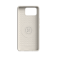 Inner view of the grey phone case angled 45 degrees to the left, featuring a textured pattern.