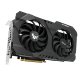 TUF Gaming AMD Radeon RX 6500 XT OC edition graphics card, angled top down view, highlighting the fans, I/O ports