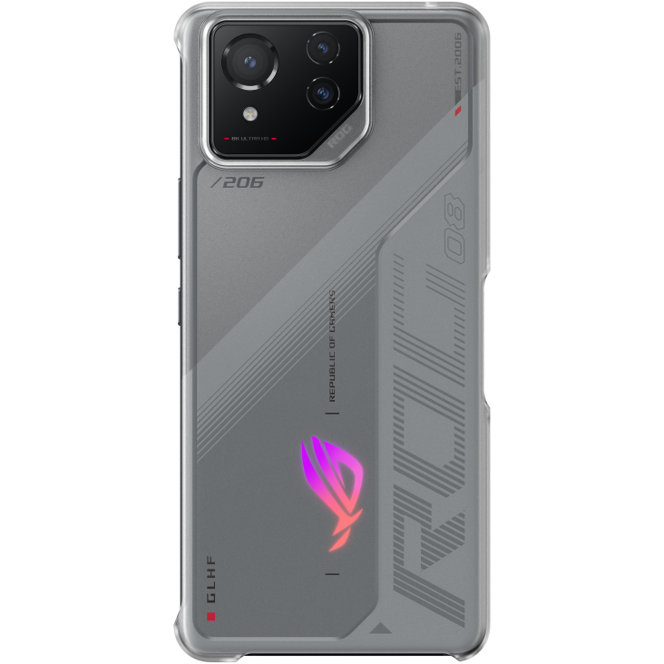 Clear Case with a ROG Phone 8 Grey angled view from