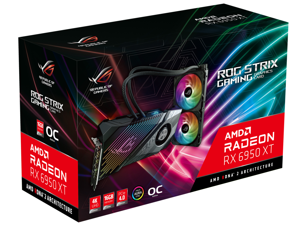 ROG Strix LC Radeon RX 6950 XT graphics card packaging