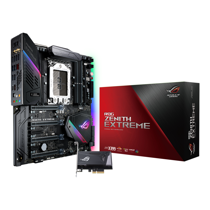 ROG Zenith Extreme angled view from left with the box