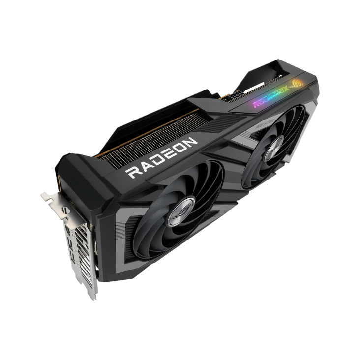 ROG STRIX Radeon RX 7600 OC Edition angled top down view showing off the heatsink